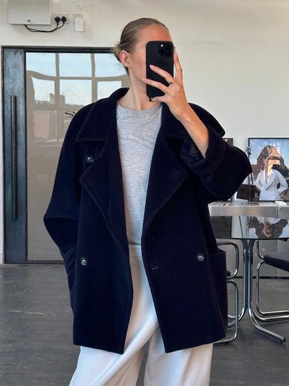 Max Mara Wool Mohair High Neck Coat - M