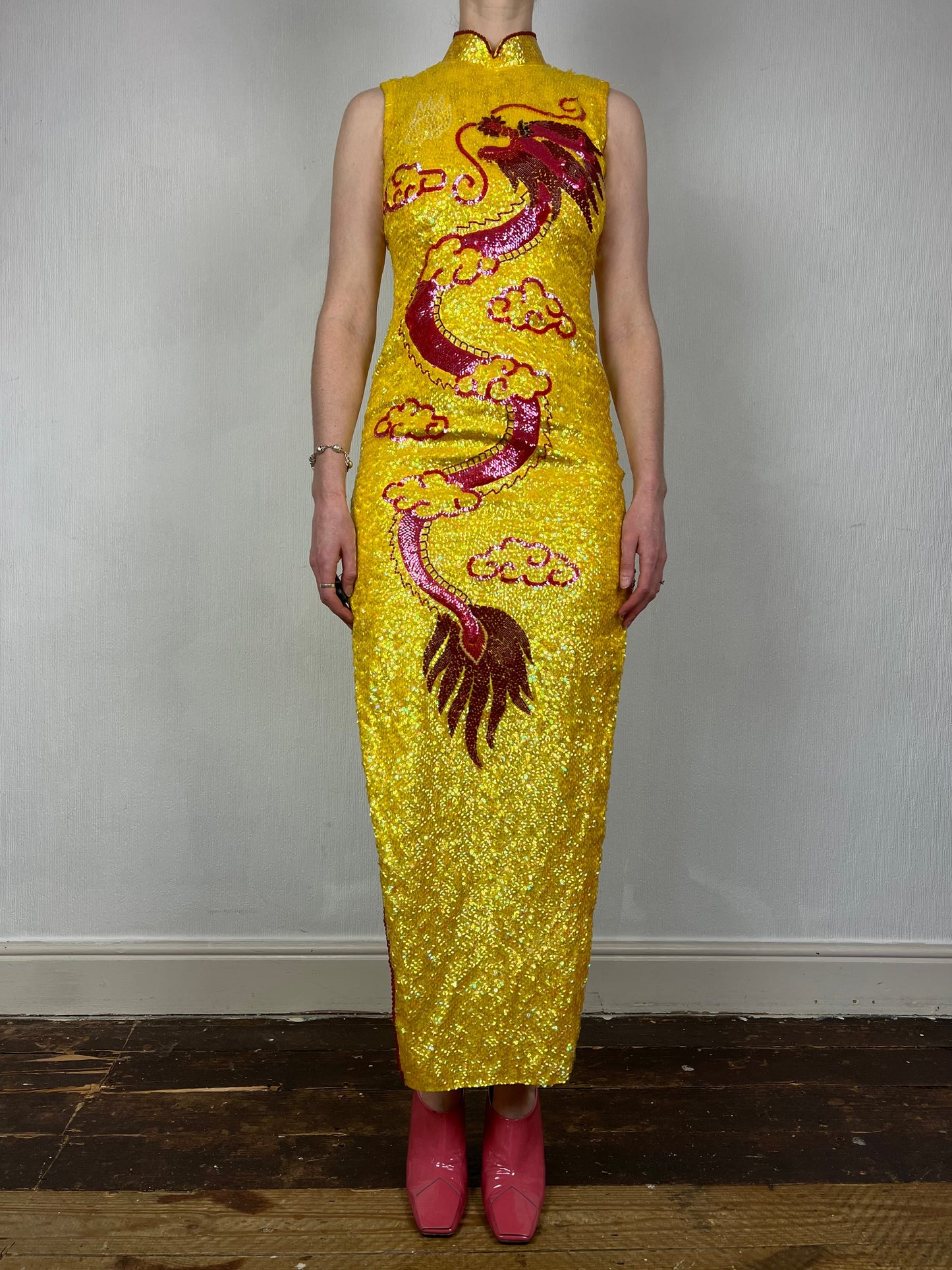 Vintage 1960s sequin dragon qipao