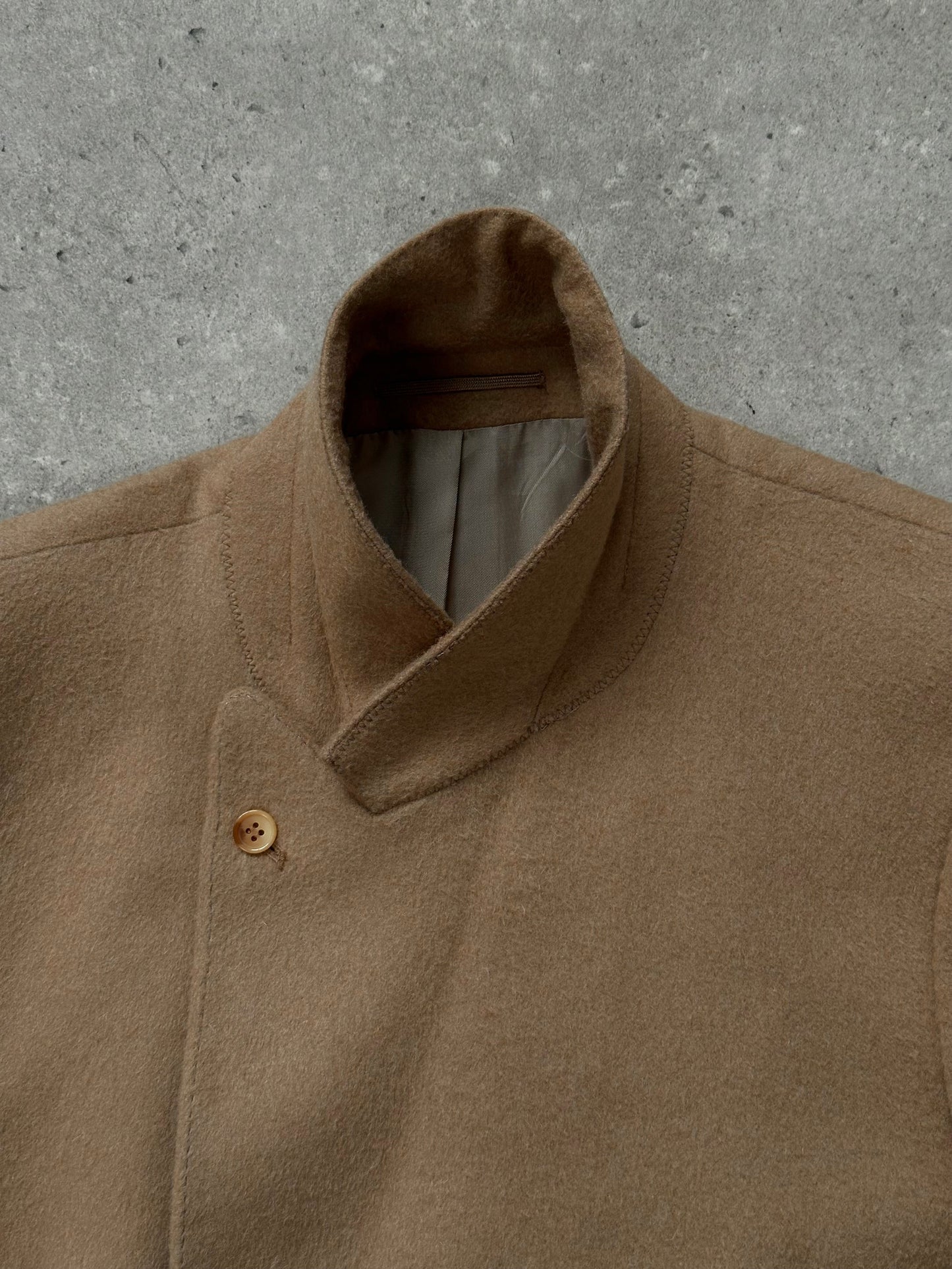 Vintage 1990s Wool Double Breasted High Neck Coat - L