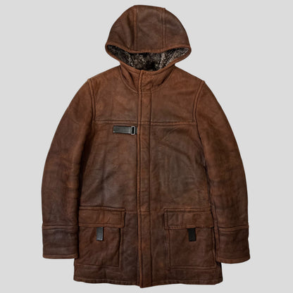 Prada Milano 2010 Sheepskin Fur & Leather Strap Hooded Coat - IT50 | O/S, Brown