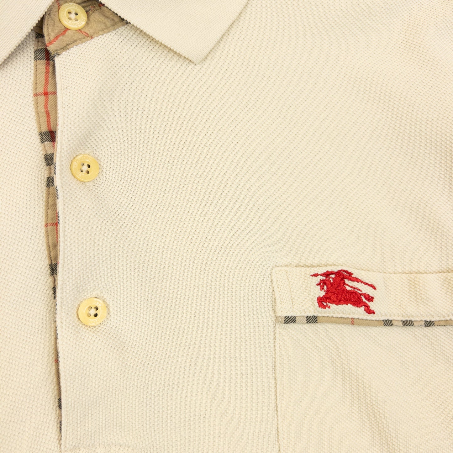 Vintage 90s Burberry Long Sleeve Polo Shirt Size M | Medium, Cream