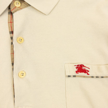 Vintage 90s Burberry Long Sleeve Polo Shirt Size M | Medium, Cream