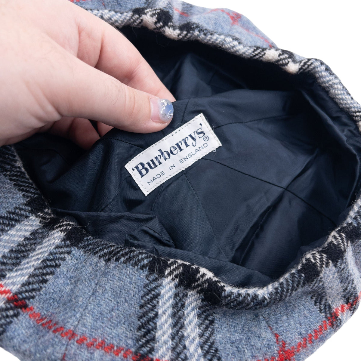 Vintage 90s Burberry Nova Check Wool Hat | O/S, Blue