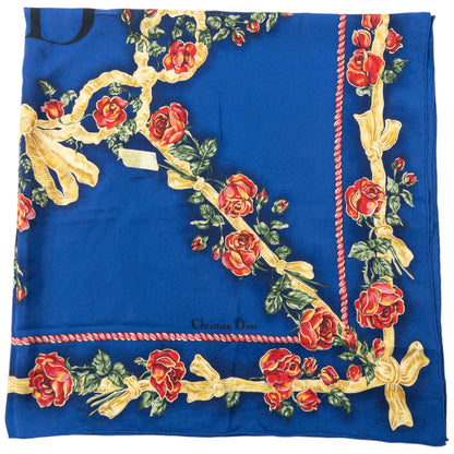 Vintage 2000s Dior Floral Rose Print Silk Scarf | O/S, Blue