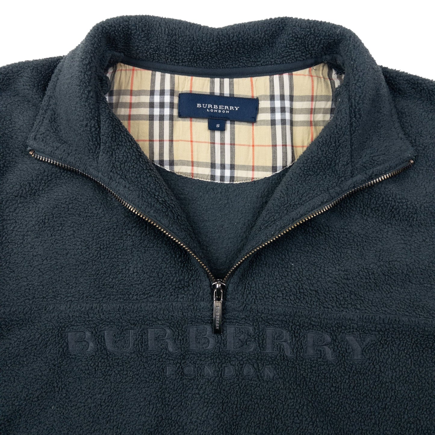 Vintage Burberry Embroidered Q Zip Fleece Sweatshirt Size S