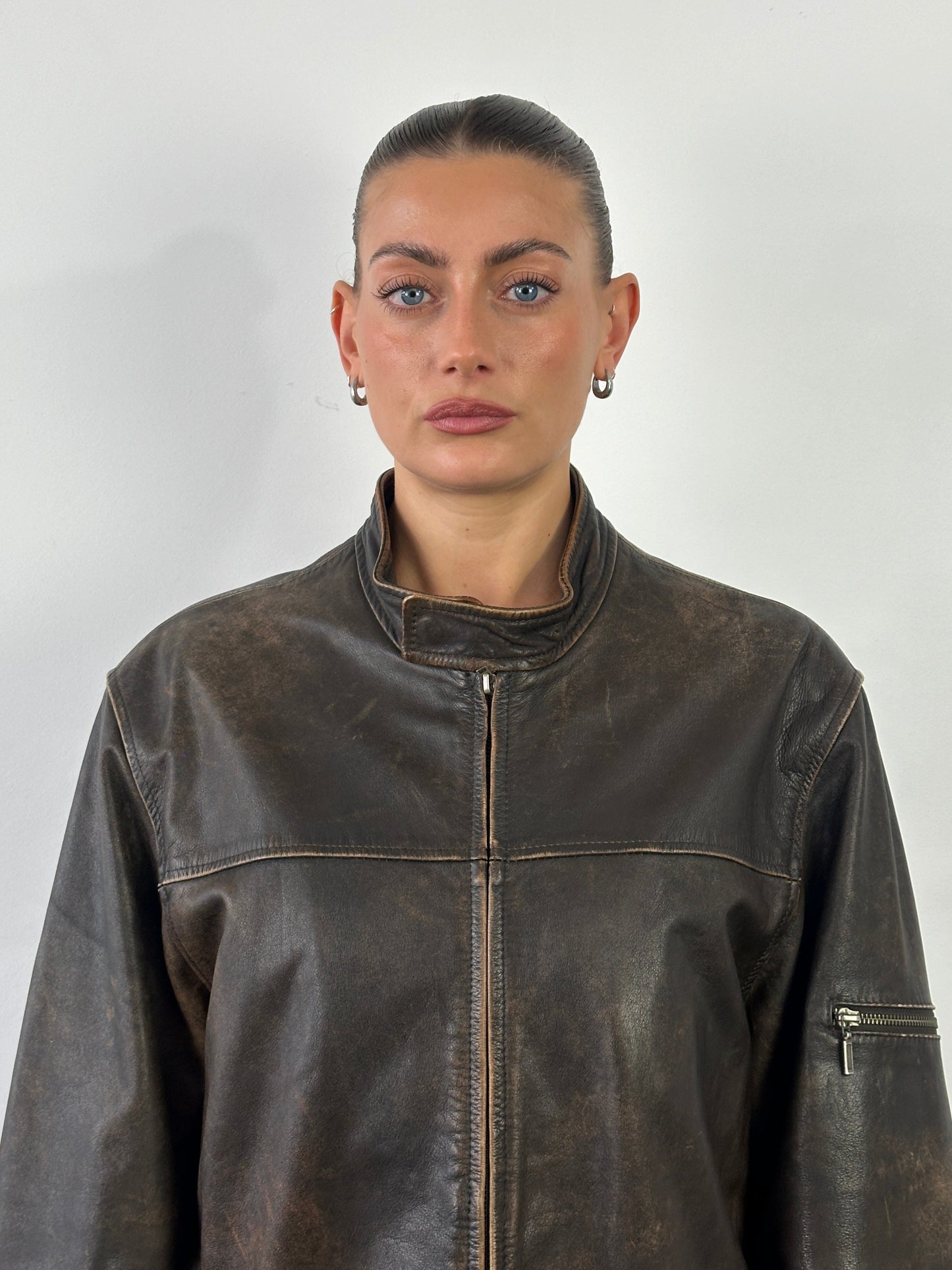 Vintage Moto Aged Leather Jacket - L