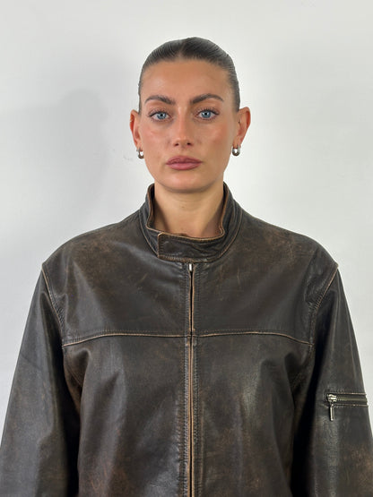 Vintage Moto Aged Leather Jacket - L