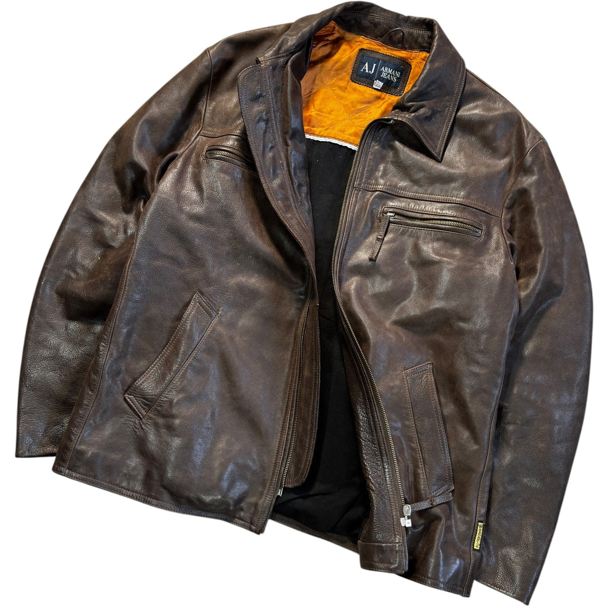 Armani Jeans 00’s Brown Leather Jacket XL | XL, Multicoloured