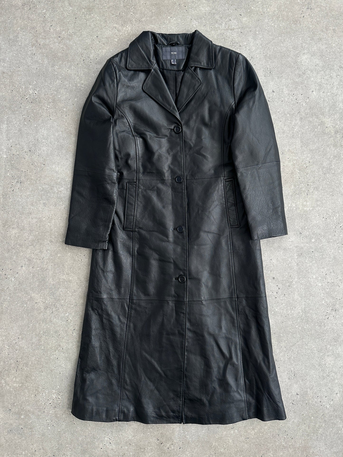 Vintage Floor Length Leather Trench Coat - M