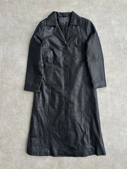 Vintage Floor Length Leather Trench Coat - M