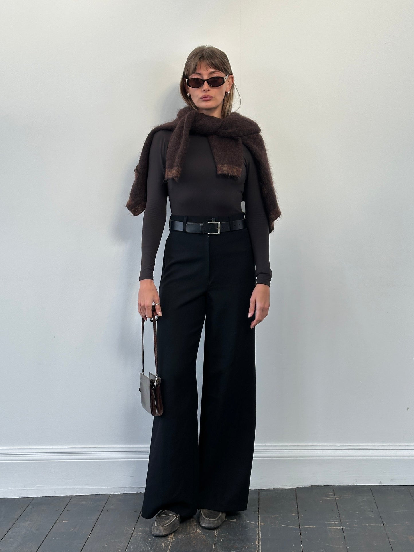 Vintage 1990s Pure Wool Wide Leg Trousers - W26