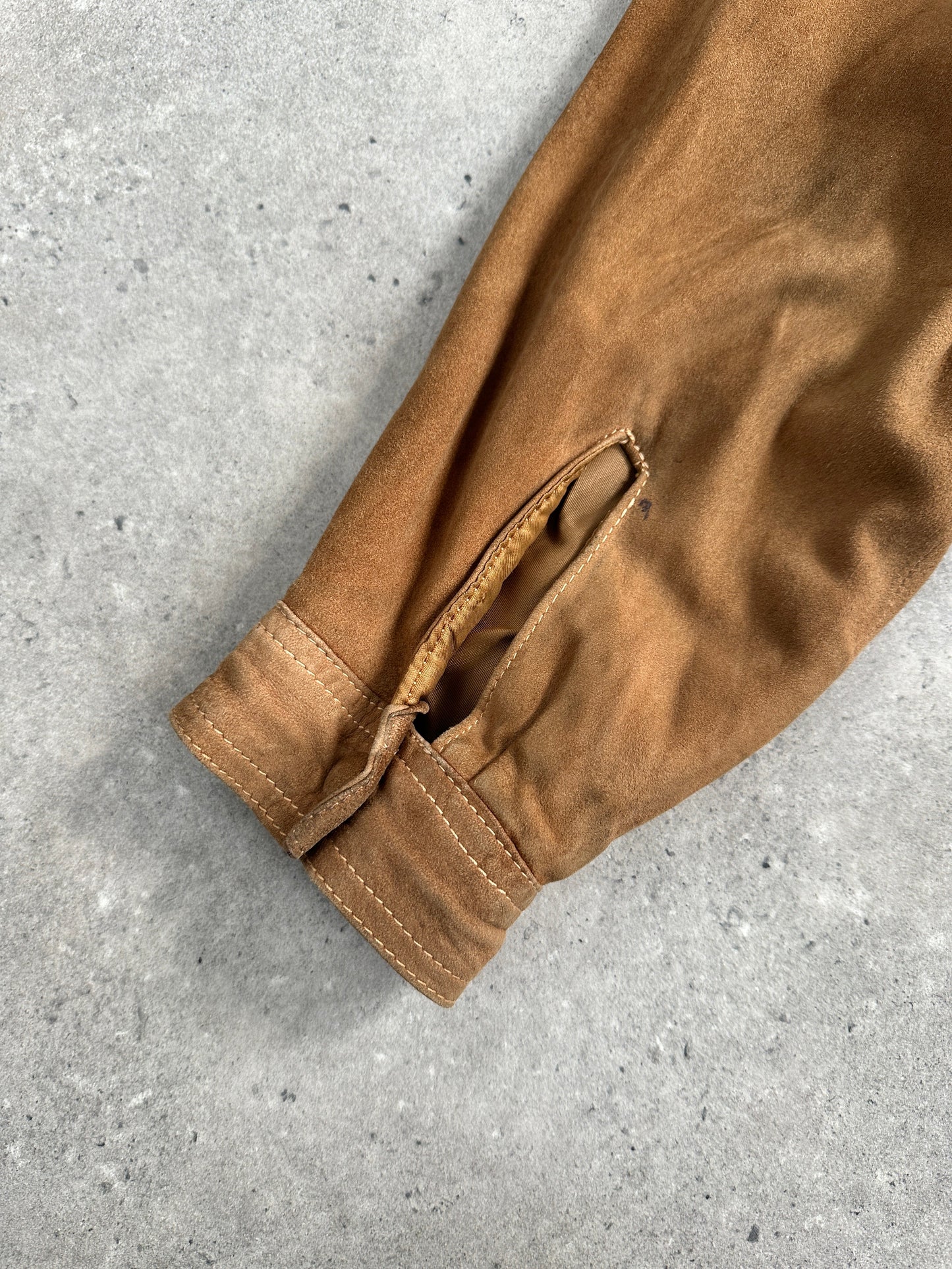 Vintage High Neck Suede Bomber Jacket - M