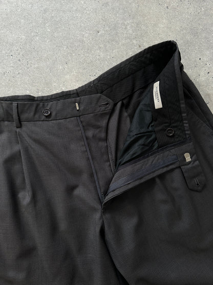 Burberry London Pure Wool Straight Leg Mini Check Tailored Trousers - W32
