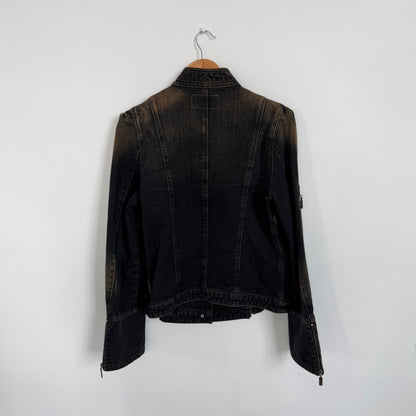 2000s armani jeans napoleon dark wash denim jacket | O/S, Dark Wash