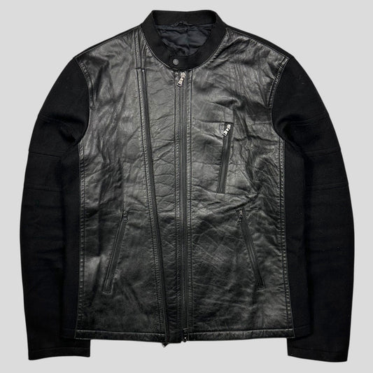Neil Barrett 00’s Leather + Wool Modular Zip Panelled Biker Jacket - M