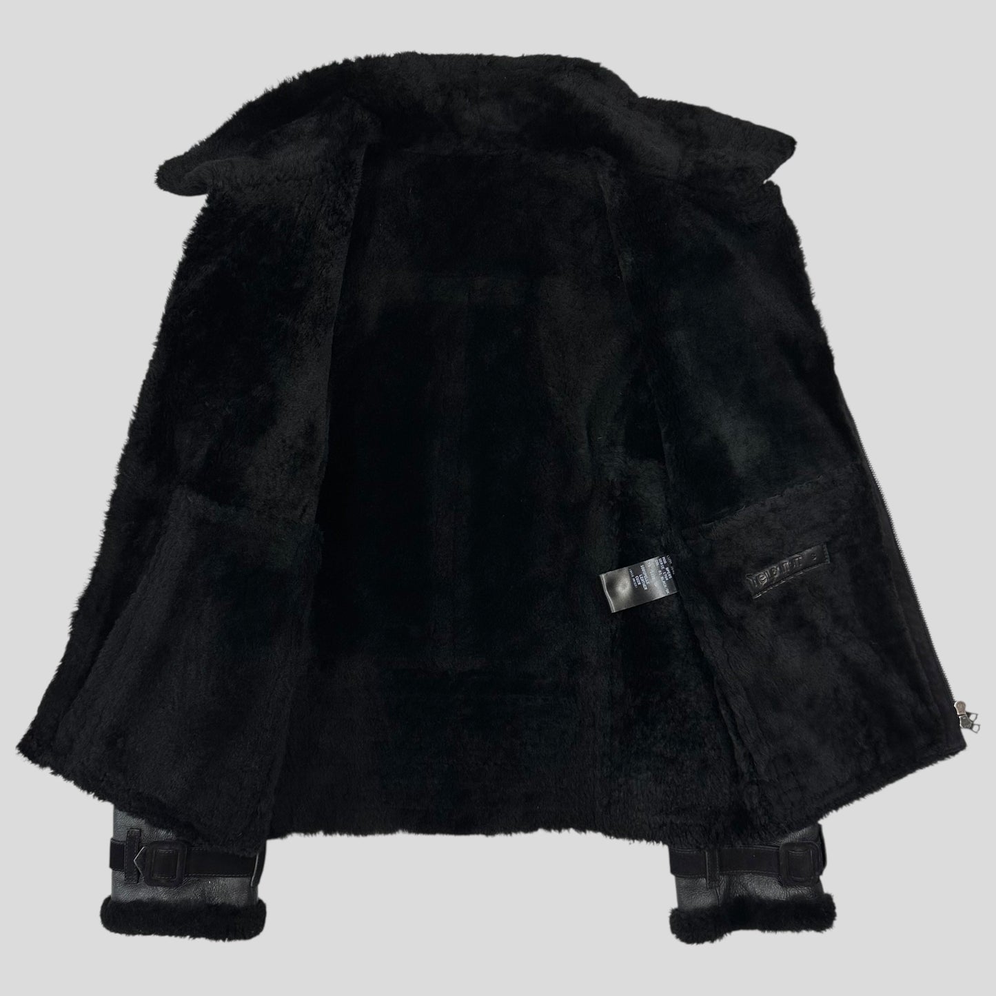 Neil Barrett Leather Lambskin Shearling Asymetrical Biker Jacket - S | Default Title, Black