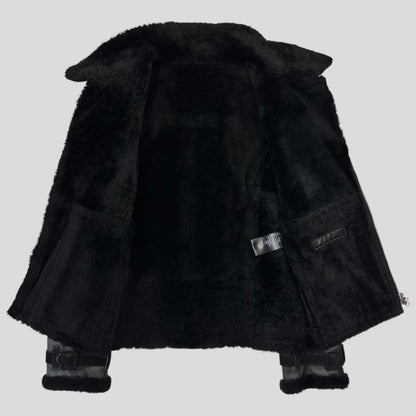 Neil Barrett Leather Lambskin Shearling Asymetrical Biker Jacket - S | Default Title, Black