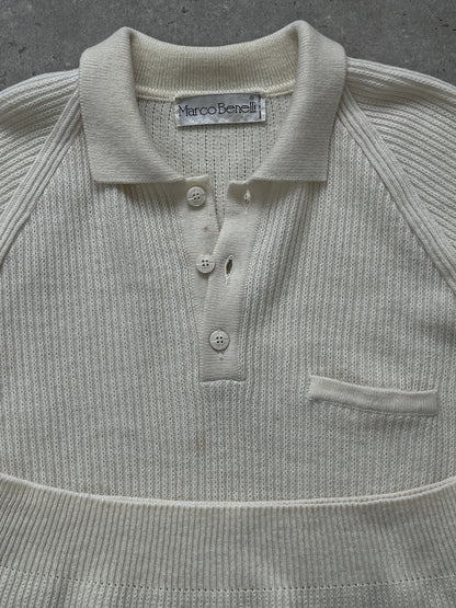 Vintage 1990s Wool Knitted Polo Jumper - XL