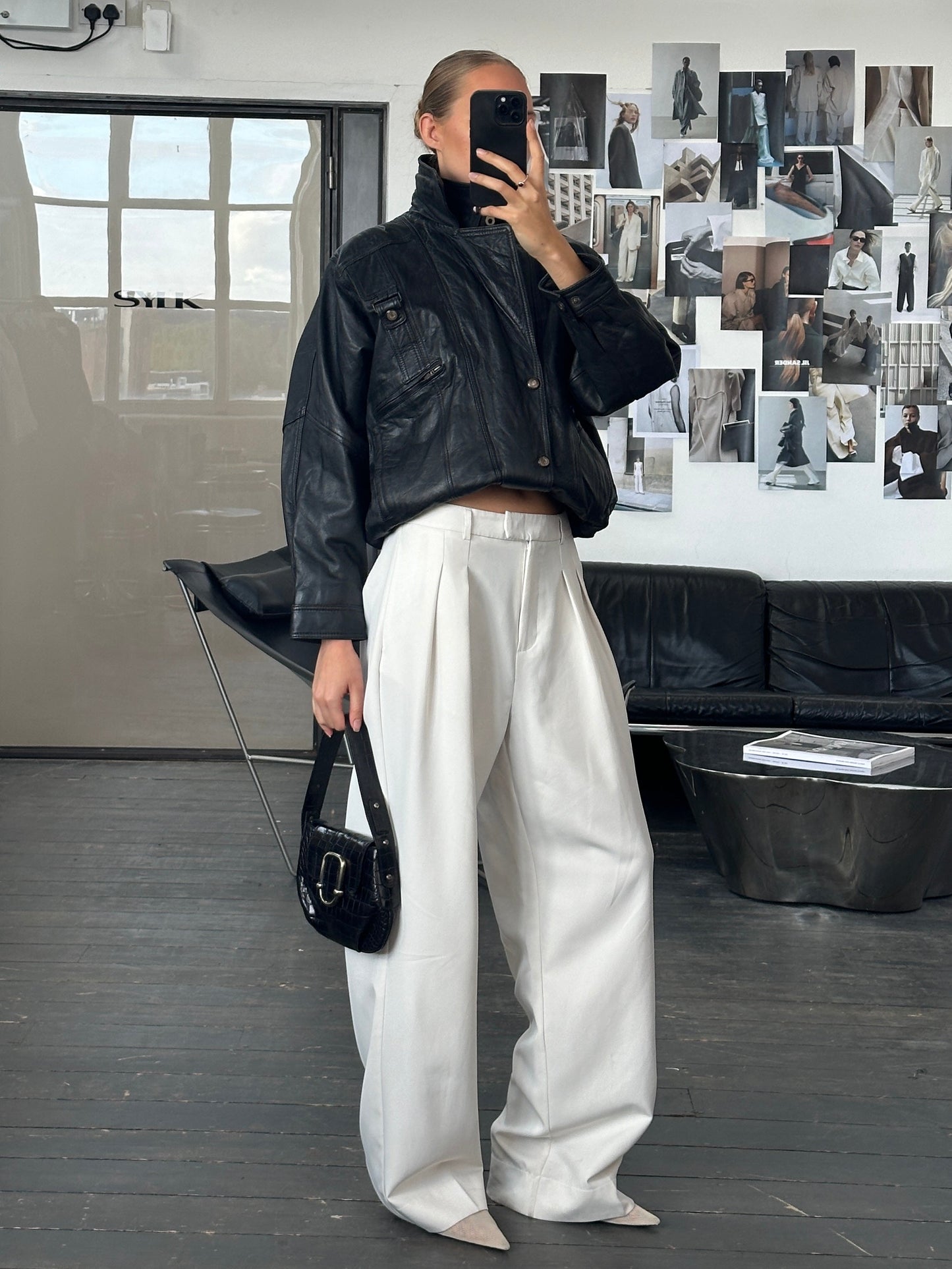 Vintage 1990s High Neck Leather Bomber Jacket - M