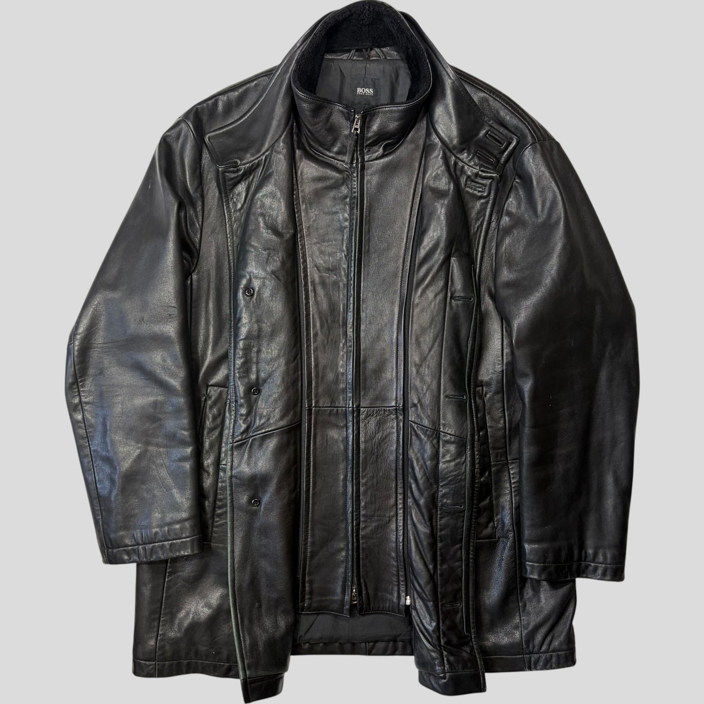 Hugo Boss 90’s Modular 2 in 1 Lambskin Leather Trench Coat - XL | Default Title, Black