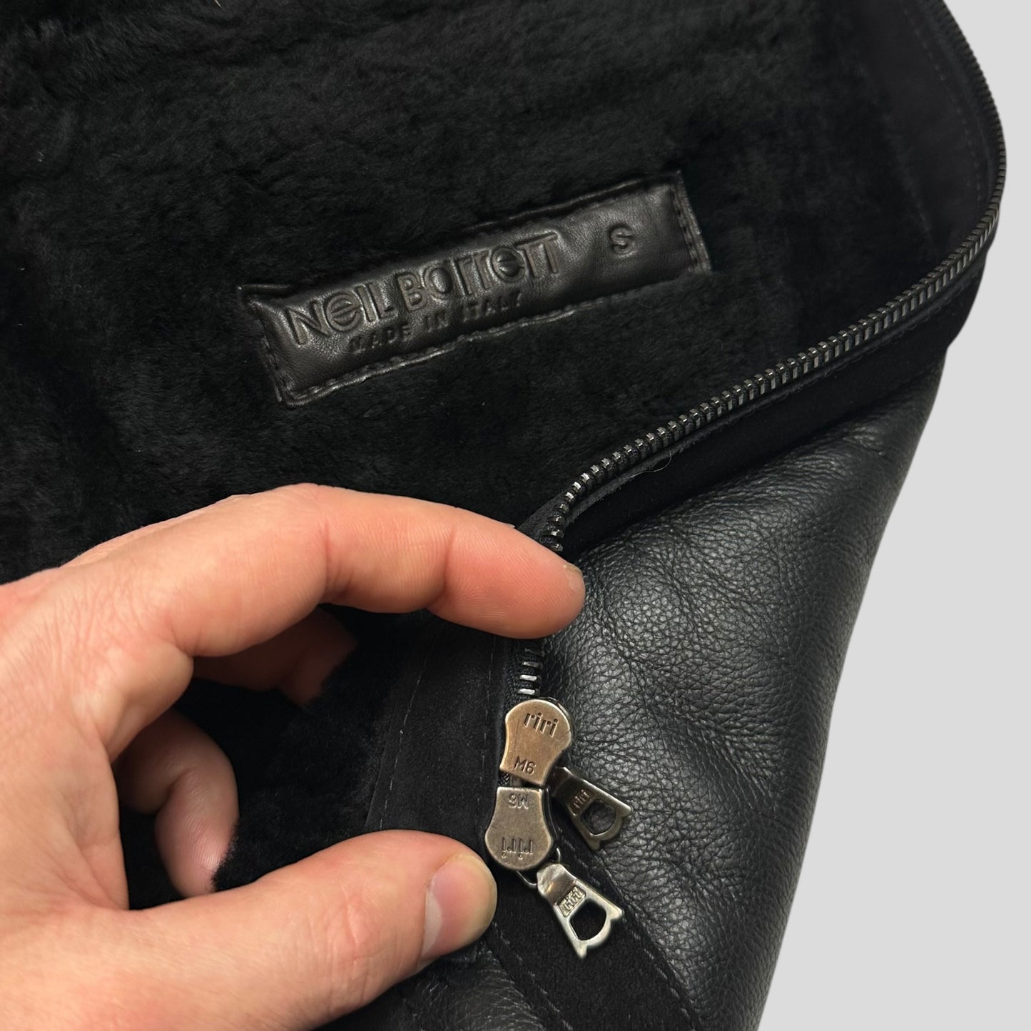 Neil Barrett Leather Lambskin Shearling Asymetrical Biker Jacket - S | Default Title, Black