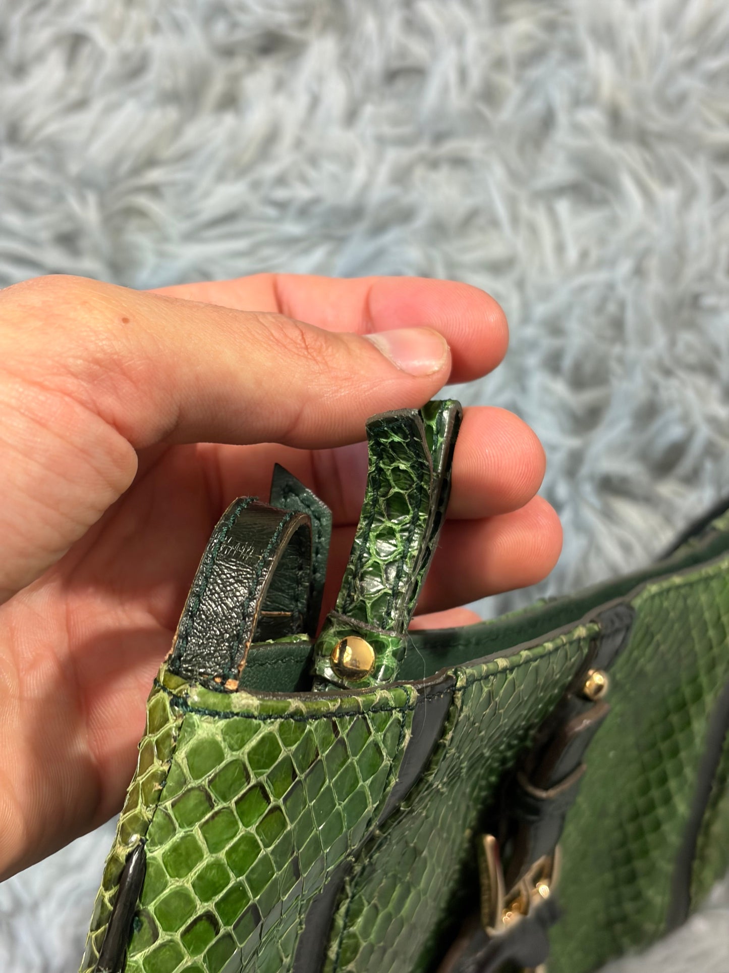 Dolce & Gabbana 00’s Python Skin Green Leather Shoulder Bag | O/S, Gold