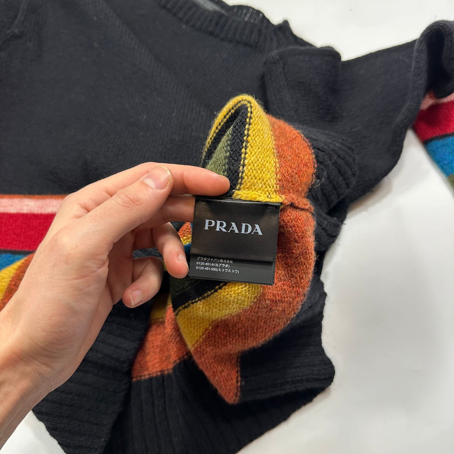 Prada 2018 Heavy Virgin Wool Rainbow Stripe Crewneck Knit - M