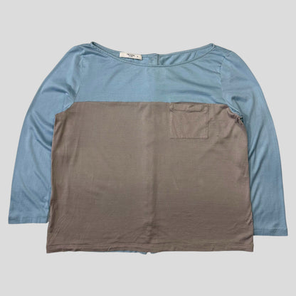 Prada 2015 Two-tone Buttoned Dixie Blouse Top - M | Medium, Blue
