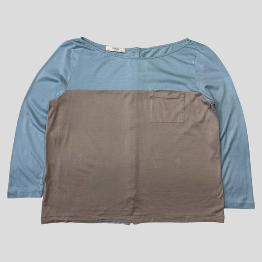 Prada 2015 Two-tone Buttoned Dixie Blouse Top - M | Medium, Blue