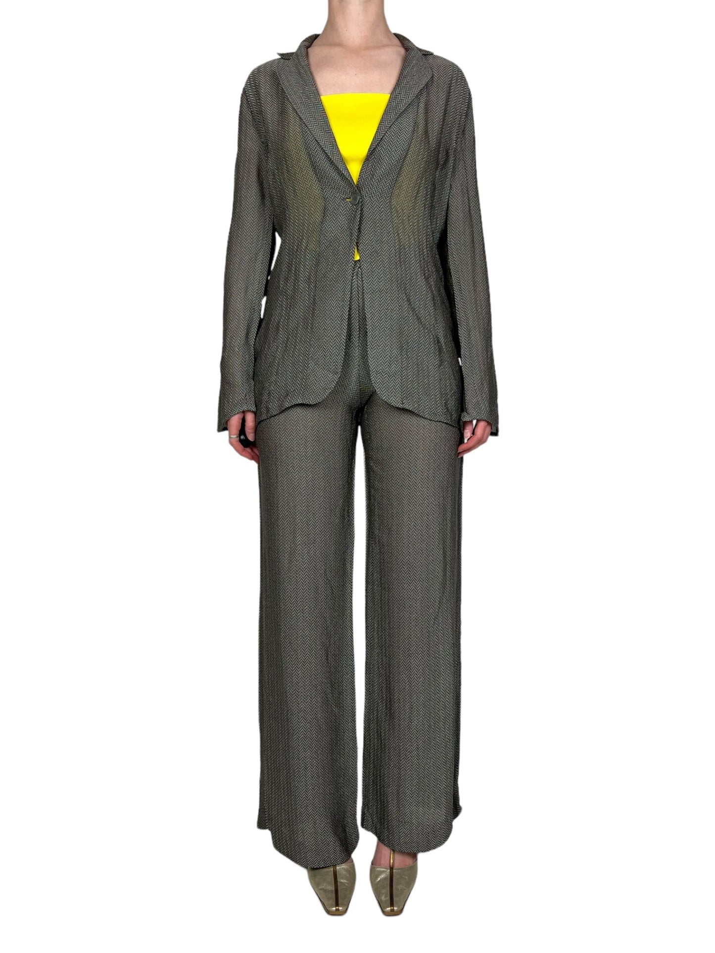 Emporio Armani 1990s herringbone trouser suit