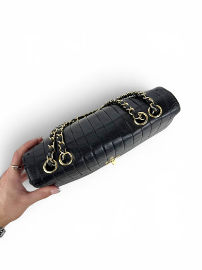 1980s Chanel Single Flap Horizontal Lambskin Leather Bag GHW Vintage | O/S, Black