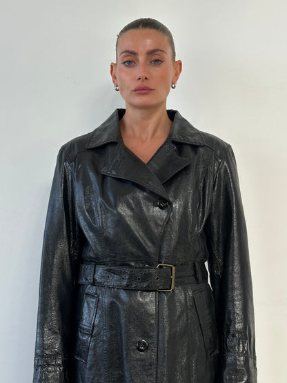 Conbipel Leather Belted Trench Coat - M