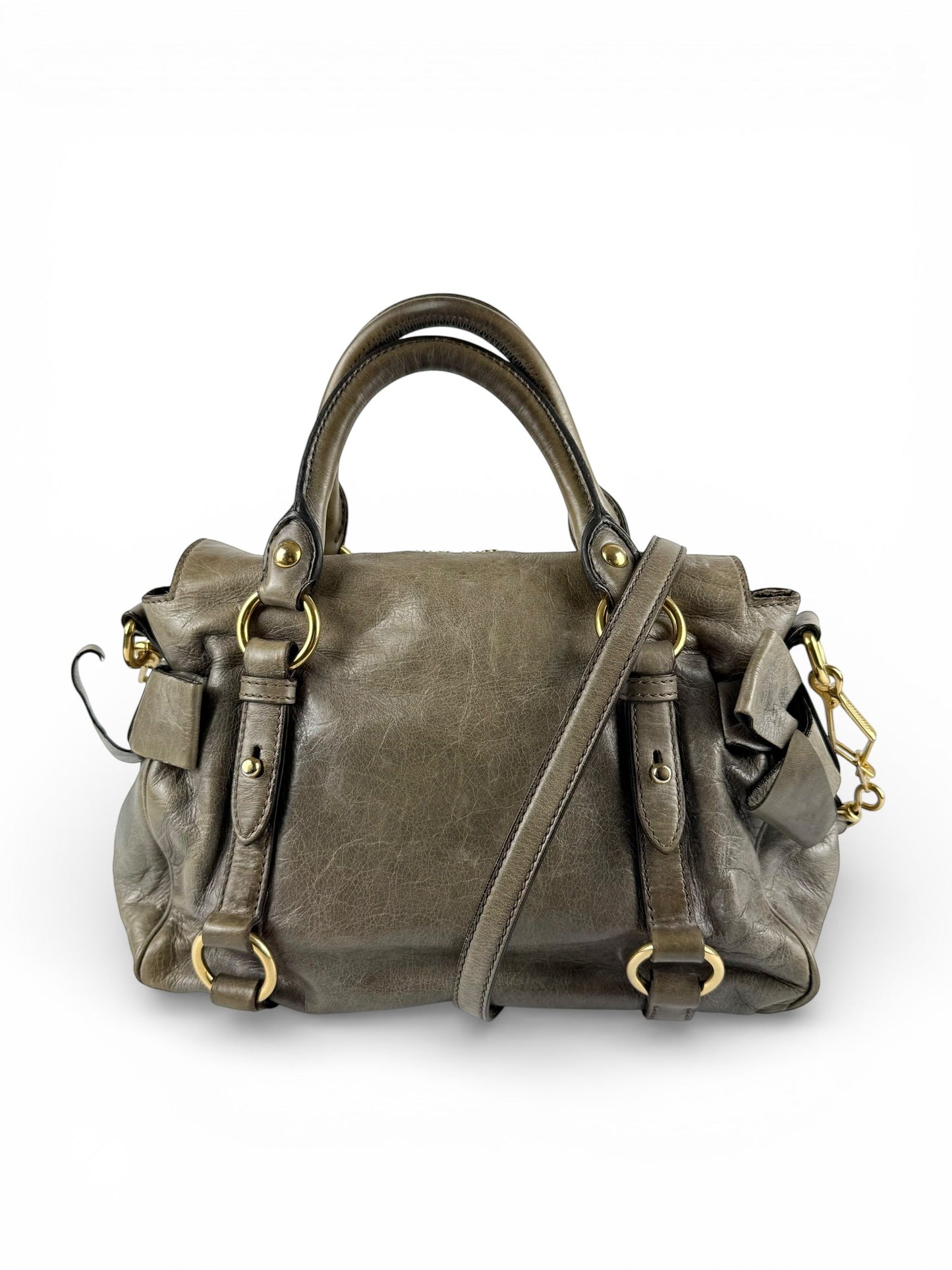 2010s Miu Miu Vitello Lux 2Way Handbag | O/S, Khaki