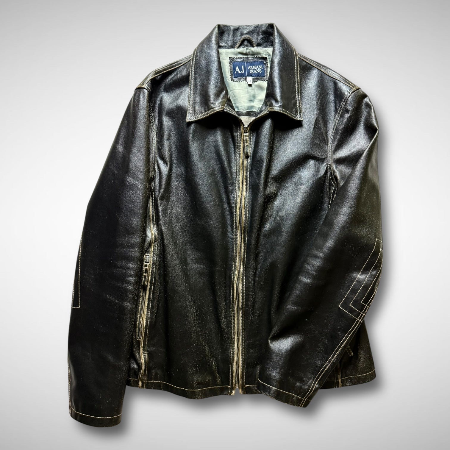 ジャケット・アウター vintage armani jeans lether jacket Vintage Armani Jeans Brown Leather Jacket - Size 50 Gorgeous