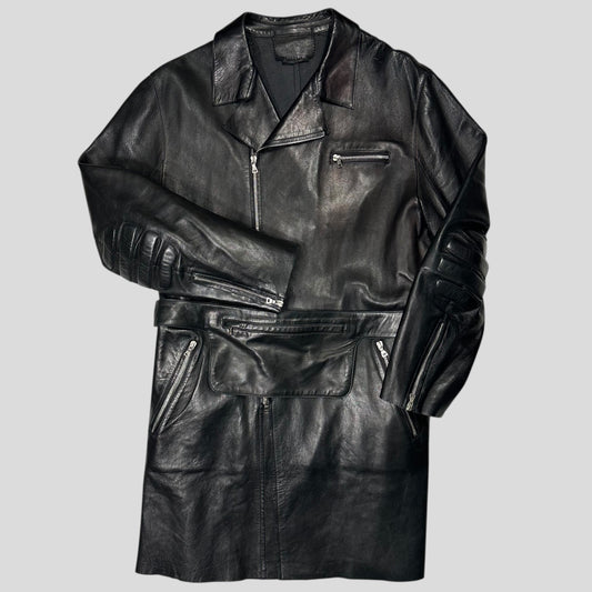 Prada FW99 Calf Leather Moto Long Jacket with Belt Bag - L
