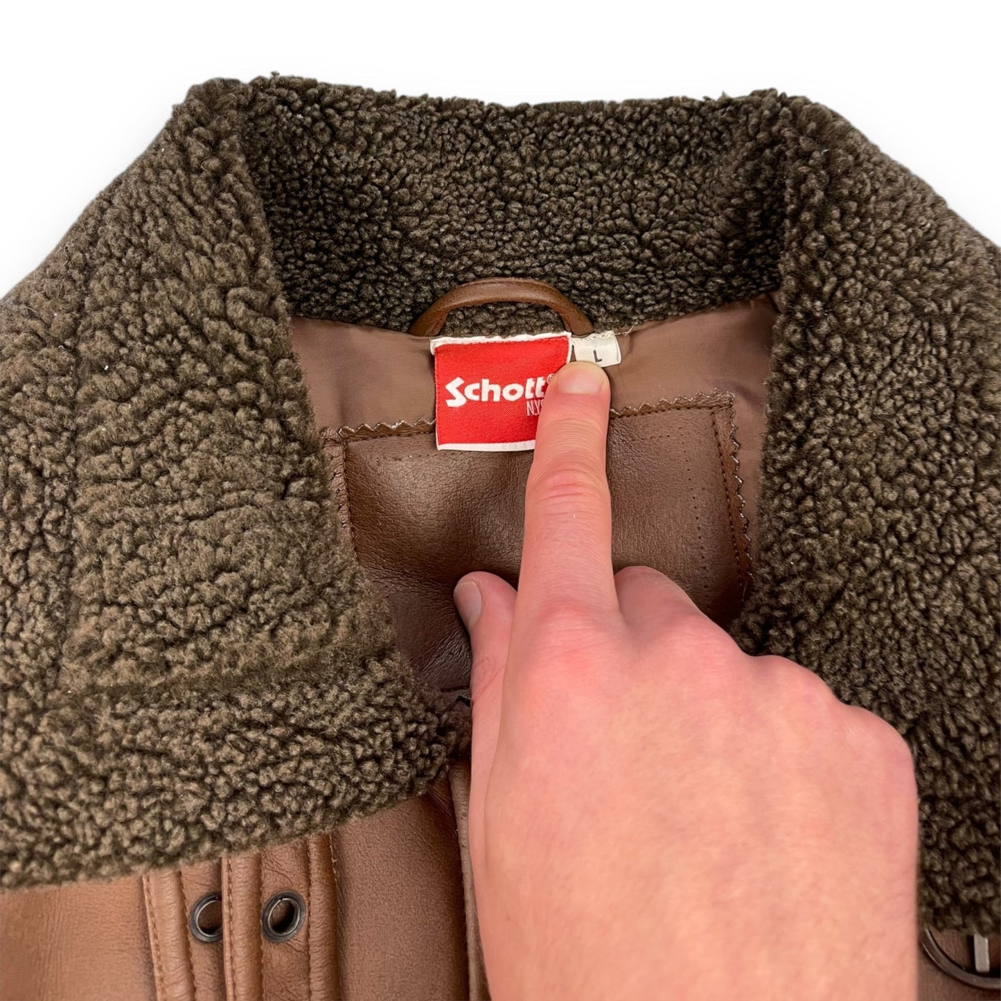 2000's Schott Faux Leather Aviator Jacket (L) | Default Title, Brown