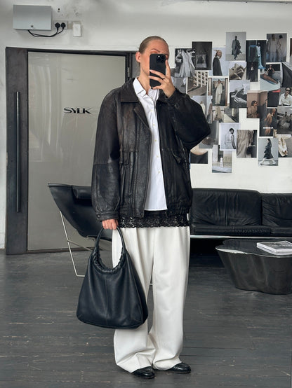 Vintage 1980s Aged Leather Bomber Jacket - XL