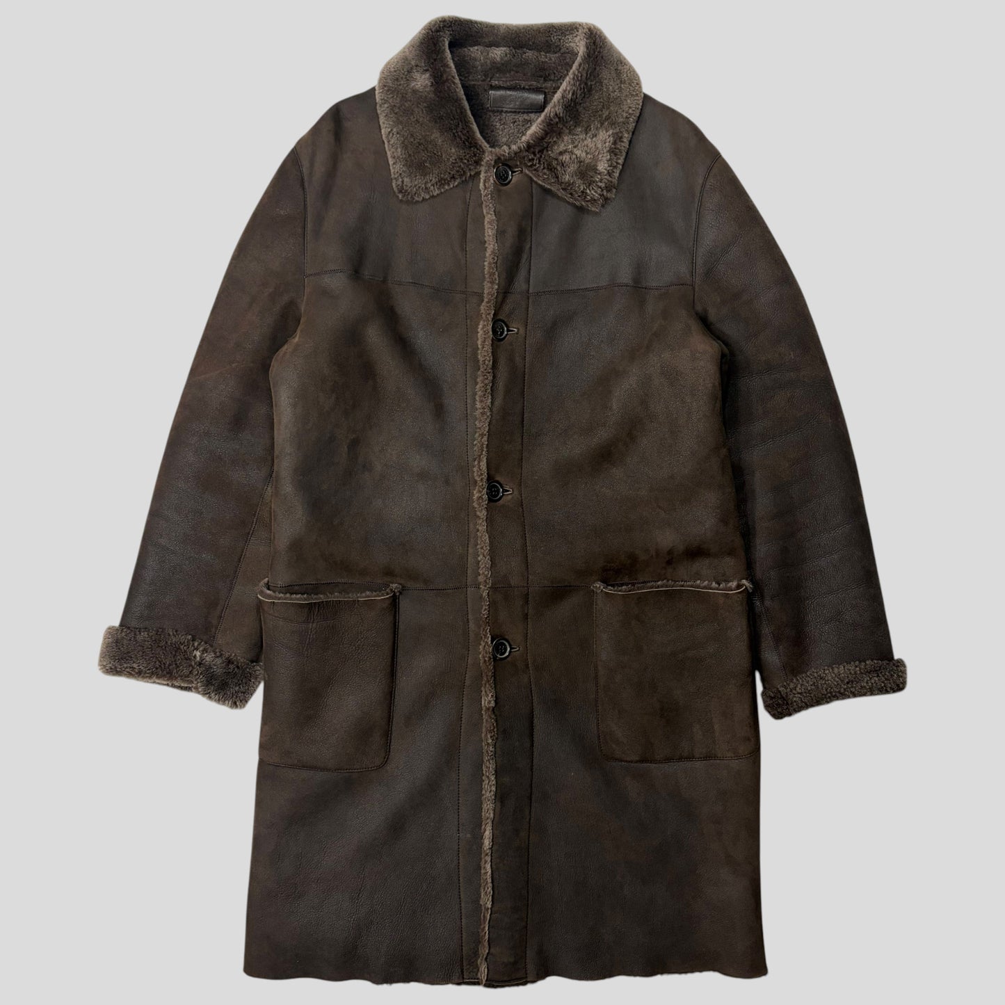 Prada Milano AW03 Shearling Sheepskin Leather Full Length Coat - M | Default Title, Brown