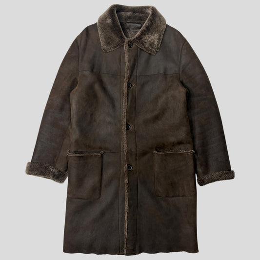 Prada Milano AW03 Shearling Sheepskin Leather Full Length Coat - M | O/S, Brown