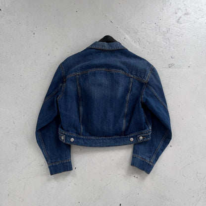 ss2022 alexander mcqueen denim/leather jacket | Blue, Red