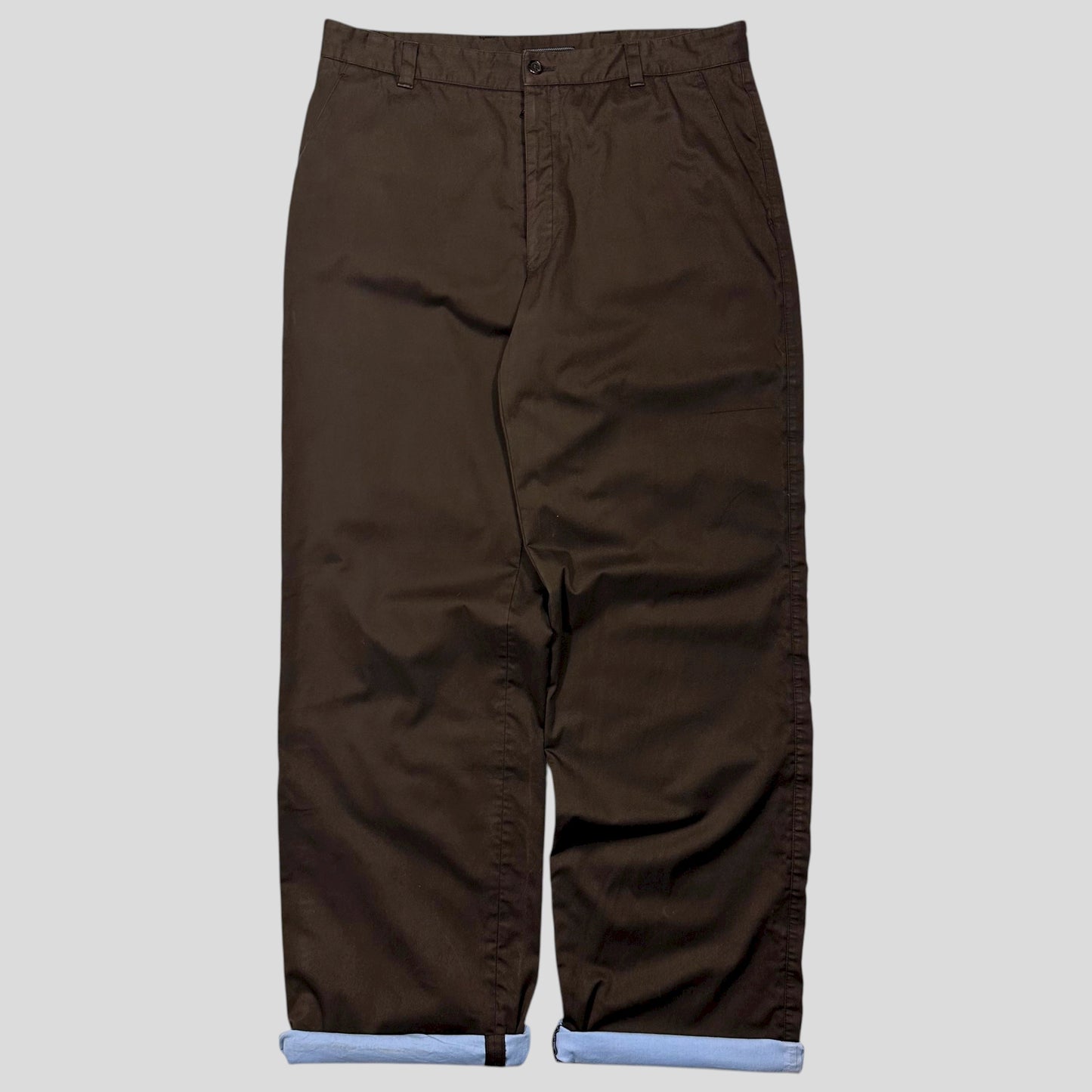 Prada AW00 Brown & Baby Blue Waxed Cotton Trousers - IT52 (34)