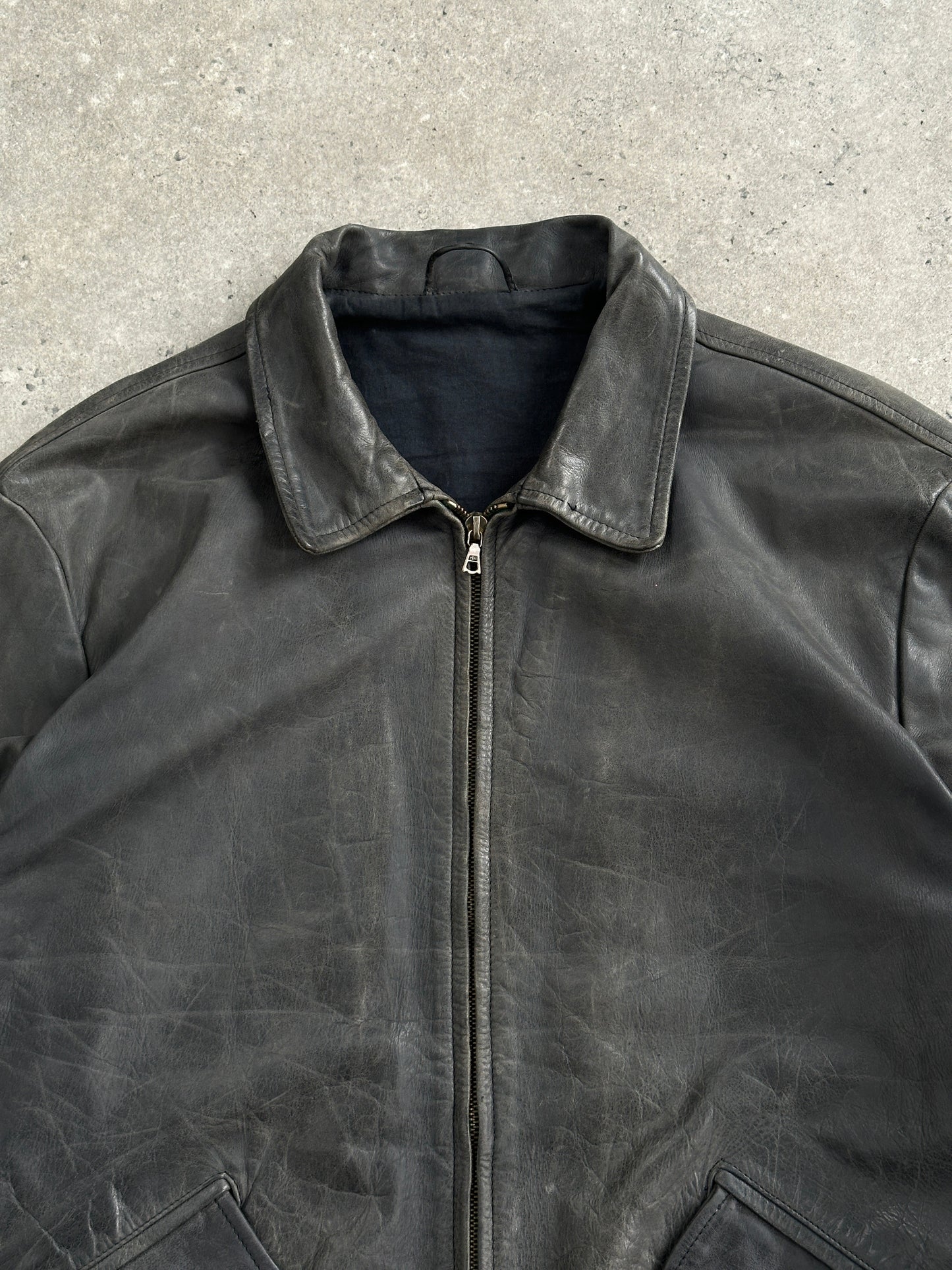 Vintage 1990s Aged Boxy Leather Jacket - L/XL