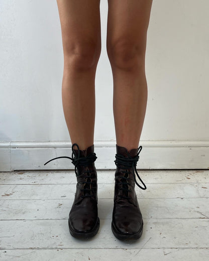 ANN DEMEULEMEESTER LACE UP BOOTS (EU 38) | DEFAULT TITLE, Dark Brown