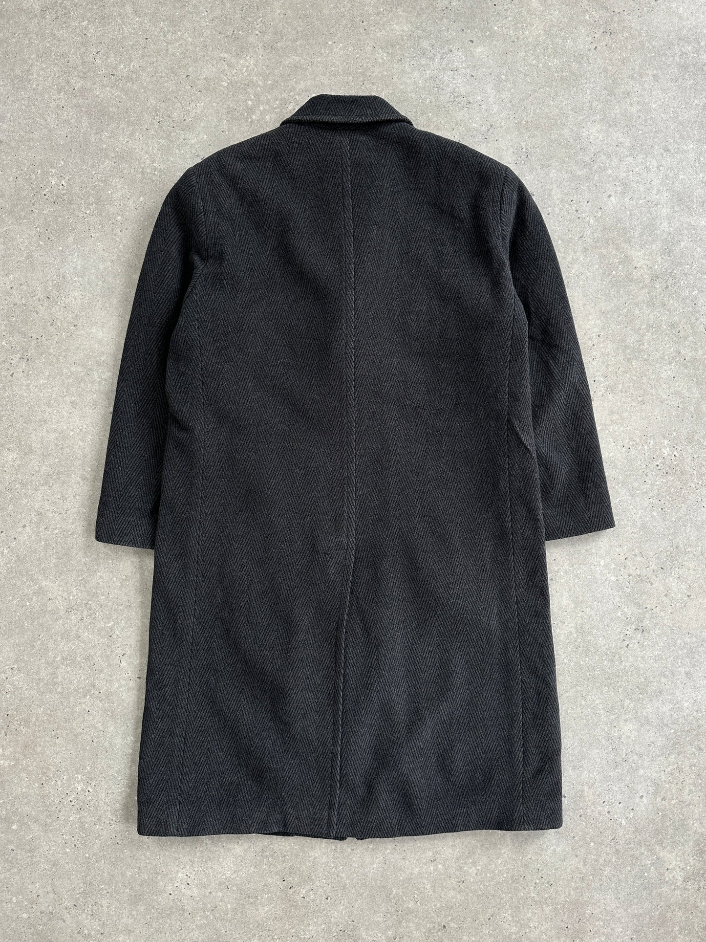 Italian Vintage 1980s Wool Cashmere Herringbone Coat - XL
