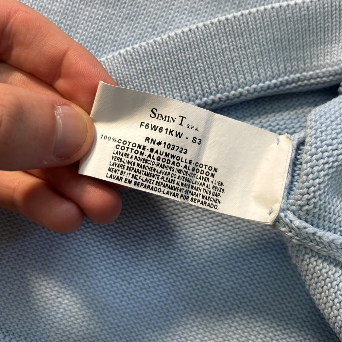 Armani Jeans 00’s Baby Blue Cotton Knit Jumper M | Medium, Multicoloured