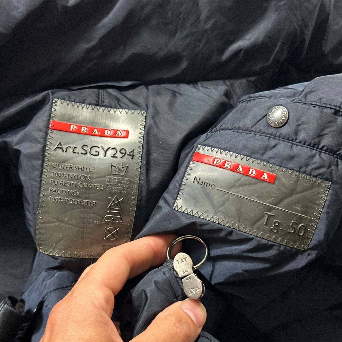 Prada 2015 Red Tab Nylon Padded Technical Parka Coat - L/XL | Default Title, Navy