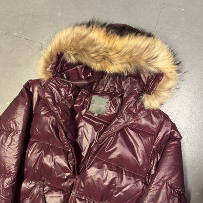 Duvetica Fur Hood Puffer Jacket In Burgundy Red ( M )