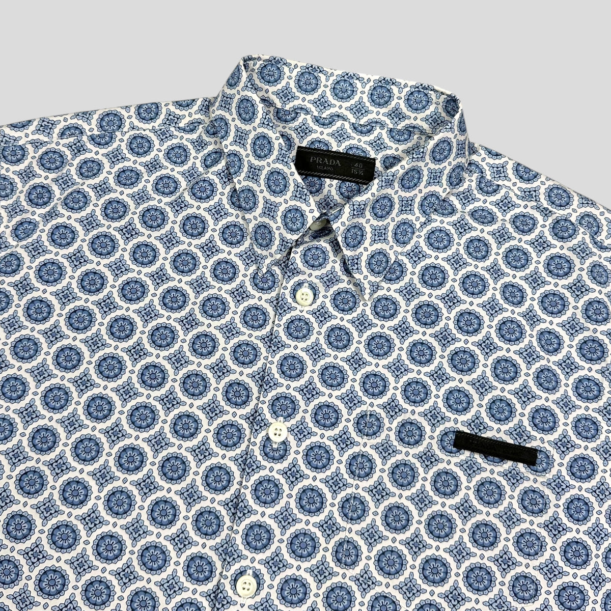 Prada 2020 Persian Geometric Print Boxy Cotton Logo Shirt - M/L | 40, Multicoloured