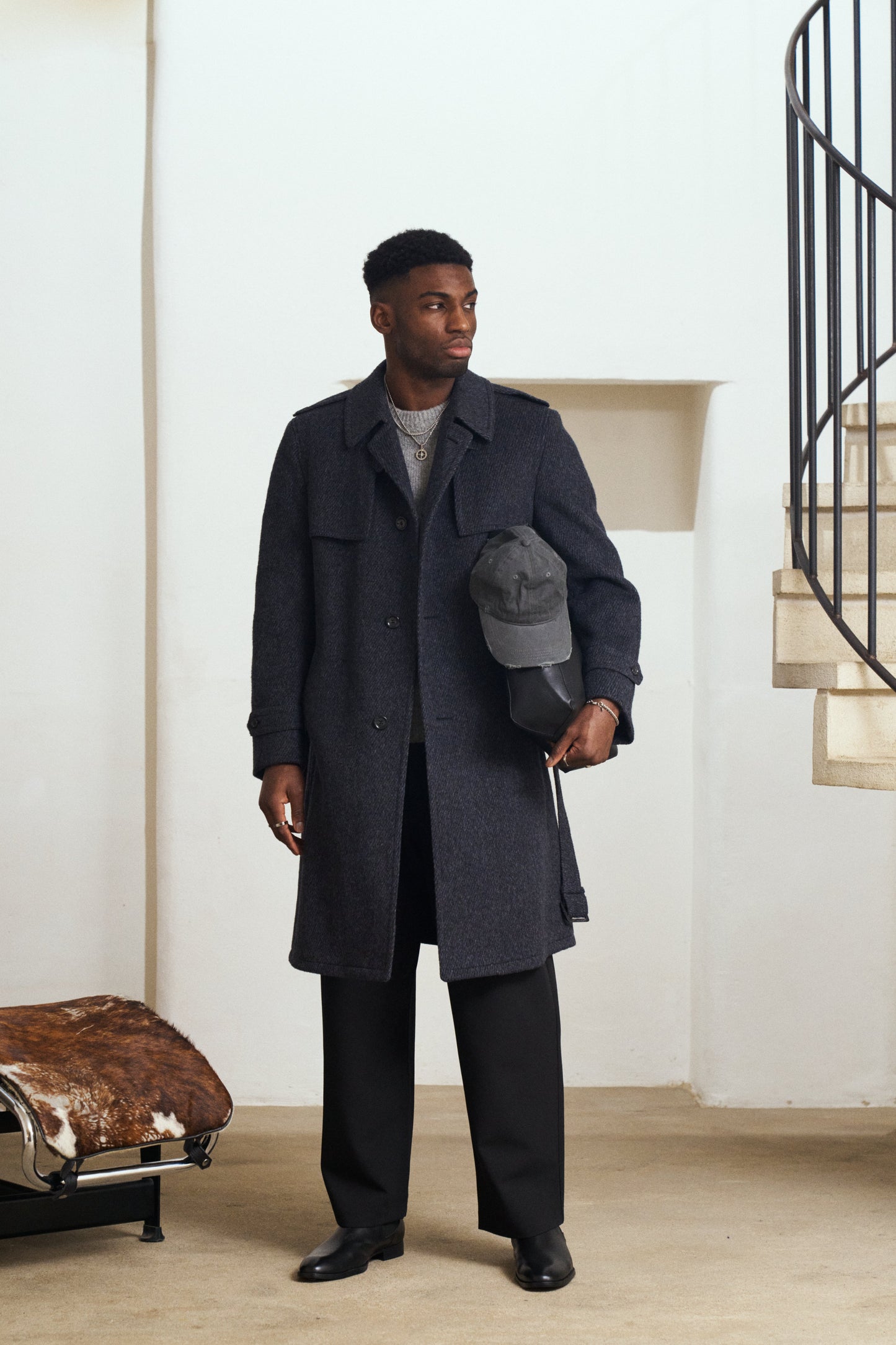 Vintage 1990s Pure Brushed Wool High Neck Belted Coat - XL