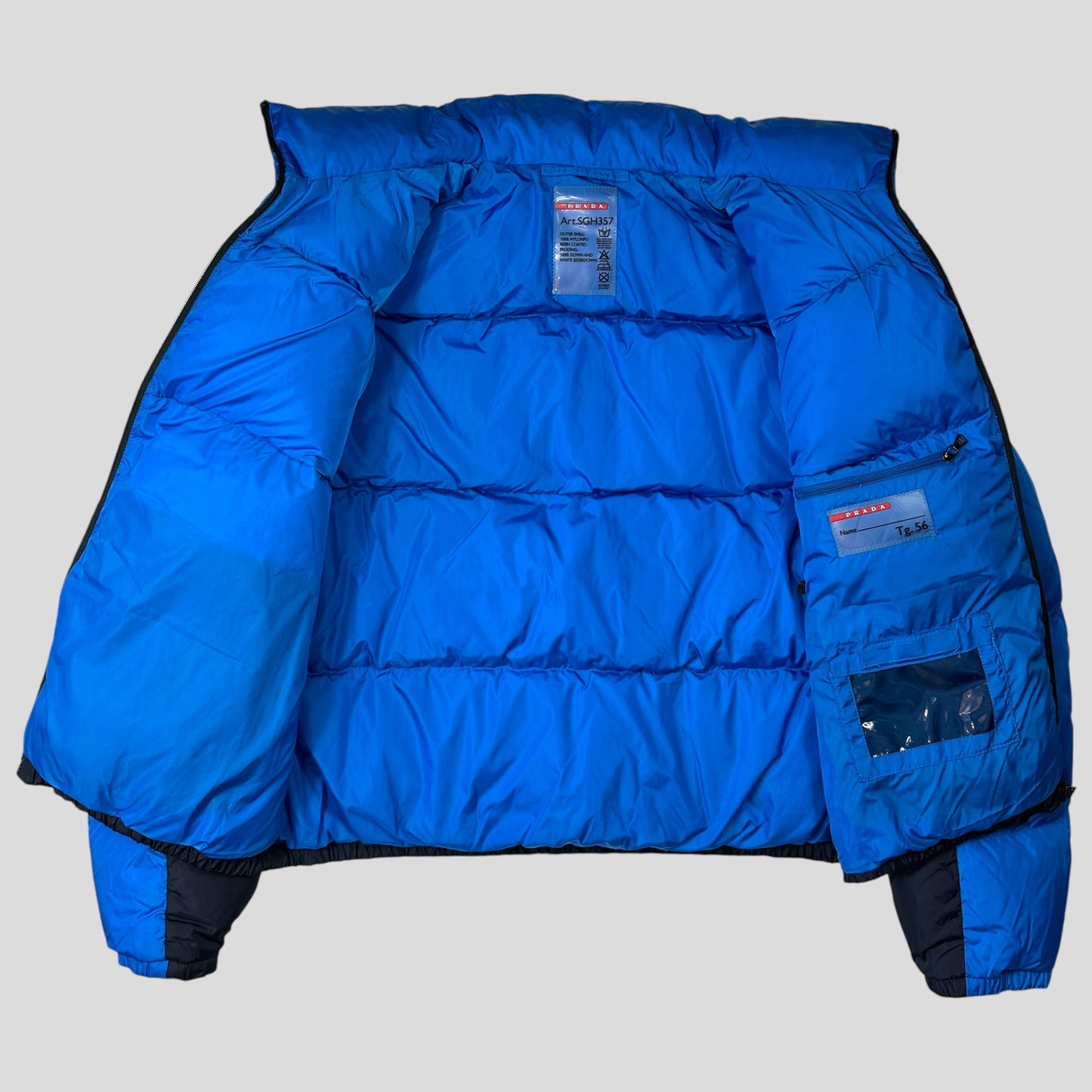 Prada 2012 Plaque Logo Bi-colour Nylon Goose Down Puffer Jacket - IT56 (L/XL) | Default Title, Blue